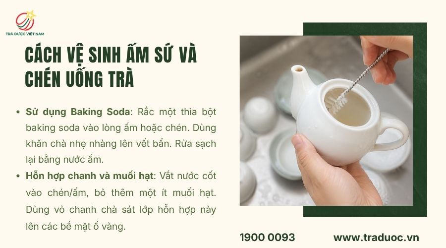 Sử dụng baking soda hoặc chanh muối để tẩy sạch vết ố vàng trên ấm chén sứ an toàn