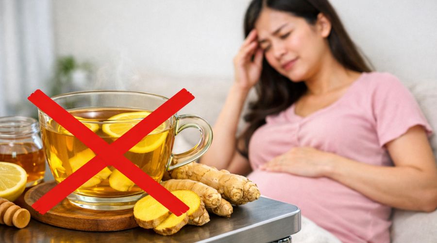 Mẹ bầu có thể chuyển dạ sớm nếu uống quá nhiều trà gừng trong cuối thai kì