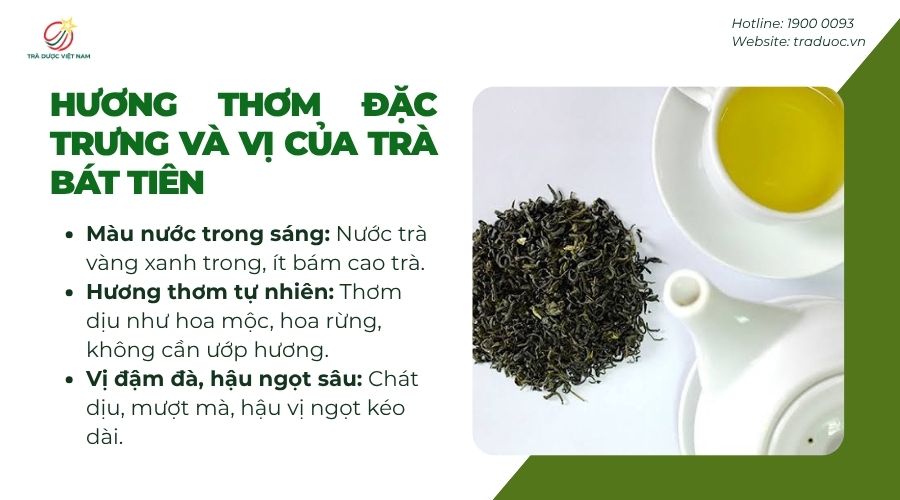Trà Bát Tiên có nước trong vàng xanh, hương hoa thanh khiết và hậu ngọt sâu